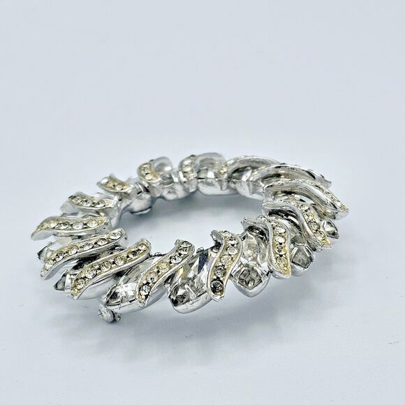 Weiss Crystal Brooch Vtg Open Circle Celestial Wreath Large Estate Jewelry Pin - Picture 3 of 10